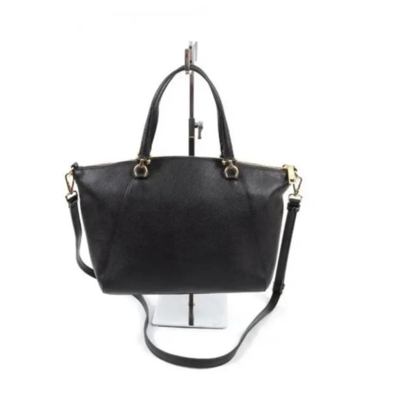 Coach Black Pebbled Leather Satchel Crossbody Handbag Gold Logo RARE - Picture 2 of 4